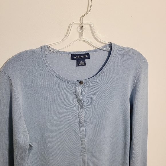 Ann Taylor | Women's Sky Blue Silk Blend Cardigan Sweater (Size Medium) - Picture 3 of 12